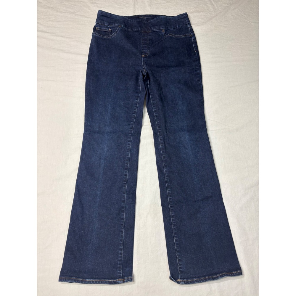 Chicos Pull On Slim Boot Jeans Dark Wash Denim Stretch Pants 10R Size 1.5R